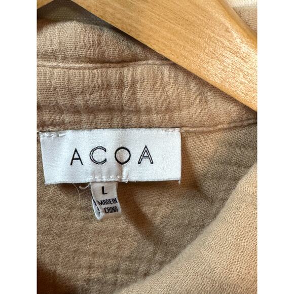 ACOA Colorblock Button Down Shirt Size L Cotton Minimalist Neutral Capsule - Picture 3 of 11